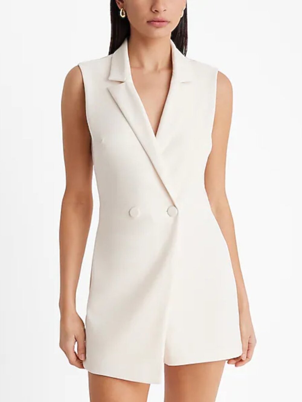 NWT Express White Sleeveless Double Breasted Blazer Romper, collar, structured